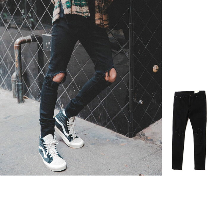 楽天市場】mnml ミニマル X1 STRETCH DENIM BLACK クラッシュ ダメージ 