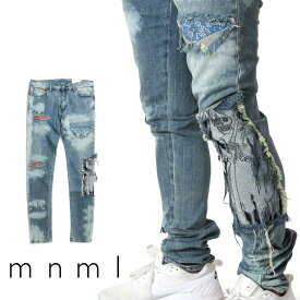 mnml ミニマル X161 STRETCH DENIM クラッシュ ダメージジーンズ ダメージ デニムパンツ デニム スキニー スキニージーンズ ストレッチ ジーンズ メンズ タイト デニム インポート ブランド ストリート ファッション ★Re