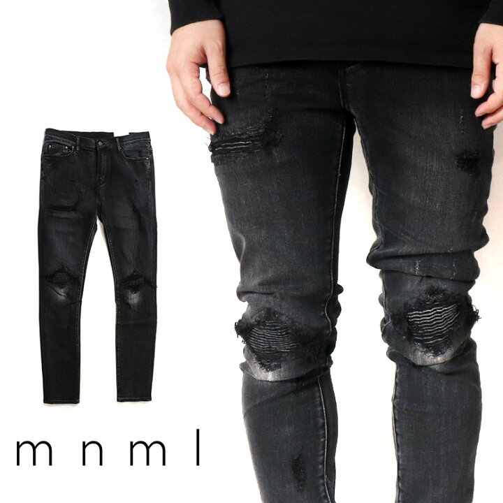 楽天市場】mnml ミニマル X162 STRETCH DENIM BLACK クラッシュ 