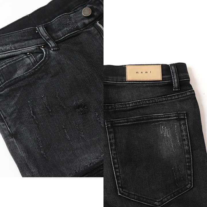 楽天市場】mnml ミニマル X162 STRETCH DENIM BLACK クラッシュ 