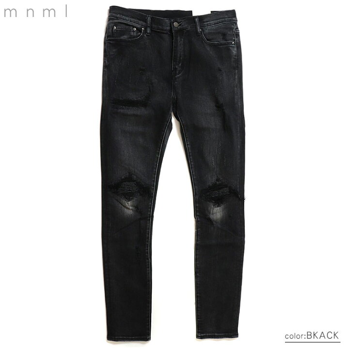 楽天市場】mnml ミニマル X162 STRETCH DENIM BLACK クラッシュ 