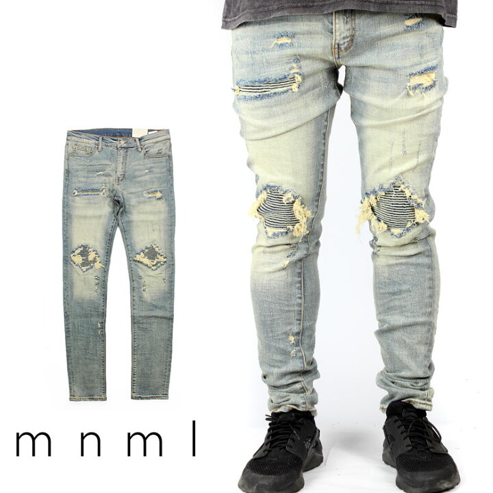 楽天市場】mnml ミニマル X162 STRETCH DENIM クラッシュ ダメージ 