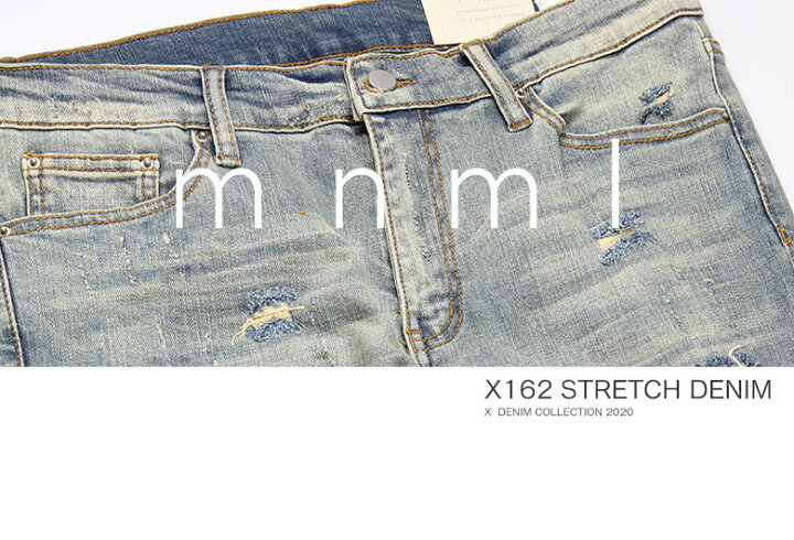 楽天市場】mnml ミニマル X162 STRETCH DENIM クラッシュ ダメージ 