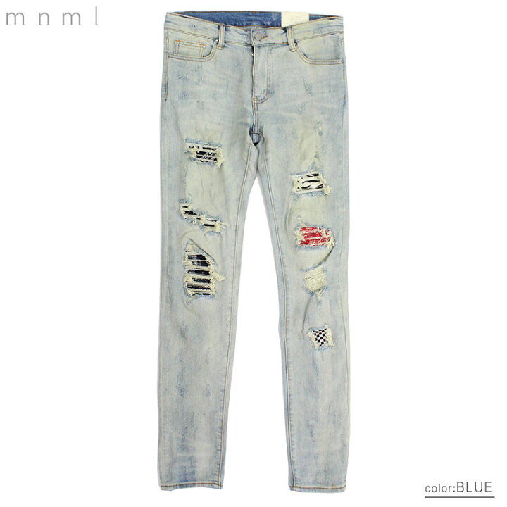 楽天市場】mnml ミニマル X214 STRETCH DENIM クラッシュ ダメージ 