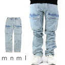 【70%OFF】 mnml ミニマル V216 CARGO DENIM LIGHT BLUE カーゴパンツ ダメージジーンズ ダメージ デニムパンツ デニム カーゴ ルーズシルエット ブルー ストレッチ ジーンズ メンズ タイト デニム インポート ブランド ストリート ファッション