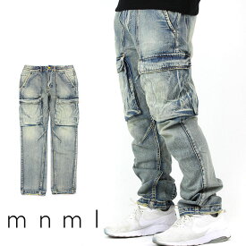 【40%OFF】 mnml ミニマル V216 CARGO DENIM VINTAGE BLUE カーゴパンツ ダメージジーンズ ダメージ デニムパンツ デニム カーゴ ルーズシルエット ブルー ストレッチ ジーンズ メンズ タイト デニム インポート ブランド ストリート ファッション