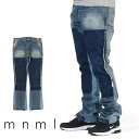 【30%OFF】 mnml ミニマル B118 FLARE WORK DENIM BLUE フレア フレアパンツ フレアデニム ブーツカット パンツ デニム バギー ルーズフィット ストレッチ ジーンズ メンズ タイト デニム インポート ブランド ストリート ファッション ★Re