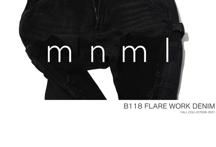 楽天市場】【20%OFF】 mnml ミニマル B118 FLARE WORK DENIM BLACK 