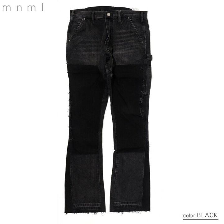 楽天市場】mnml ミニマル B118 FLARE WORK DENIM BLACK フレア フレア 
