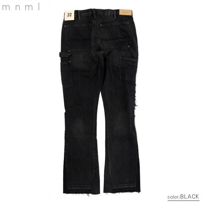 楽天市場】mnml ミニマル B118 FLARE WORK DENIM BLACK フレア フレア 