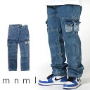 【60%OFF】 mnml ミニマル V-FIT V244 CARGO DENIM カーゴパンツ ジーンズ ダメージ デニムパンツ デニム バギー ルーズフィット ストレッチ ジーンズ メンズ タイト デニム インポート ブランド ストリート ファッション
