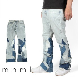 mnml ミニマル B424 PATCH FLARE DENIM デニムパンツ ブーツカット フレア バギー ルーズフィット BLUE ブルー デニム ジーンズ ストレッチ メンズ タイト インポート ブランド ストリート ファッション ★Re