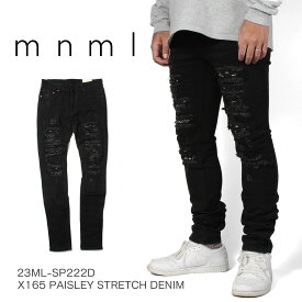 mnml ミニマル X165 PAISLEY STRETCH DENIM BLACK クラッシュ ダメージジーンズ ダメージ デニムパンツ パンツ ノンストレッチ デニム スキニー スキニージーンズ ジーンズ メンズ ジップ付 インポート ブランド ストリート ファッション