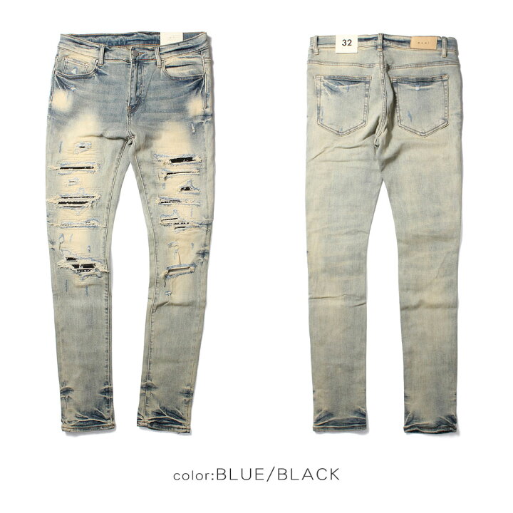 楽天市場】mnml ミニマル X165 PAISLEY STRETCH DENIM BLUE クラッシュ 