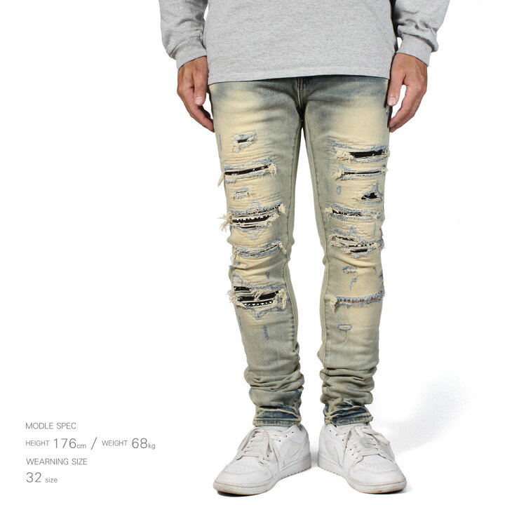楽天市場】mnml ミニマル X165 PAISLEY STRETCH DENIM BLUE クラッシュ 