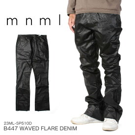 mnml ミニマル B447 WAXED FLARE DENIM BLACK フレア フレアパンツ フレアデニム ブーツカット パンツ デニム バギー ルーズフィット ストレッチ ジーンズ メンズ タイト デニム インポート ブランド ストリート ファッション ★Re