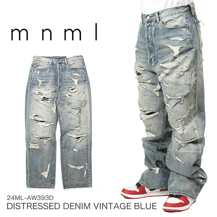 楽天市場】mnml ミニマル ULTRA BAGGY DISTRESSED DENIM VINTAGE BLUE 