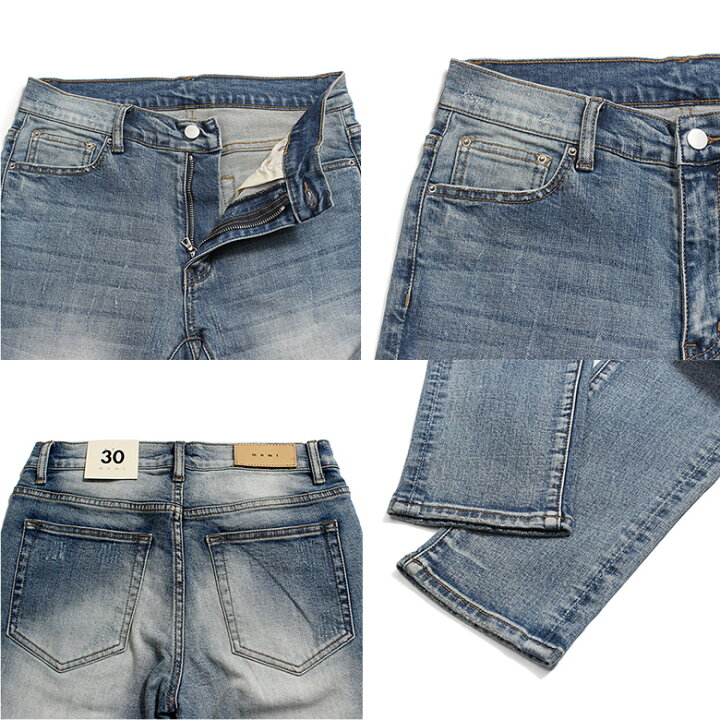 楽天市場】mnml ミニマル X1 STRETCH DENIM VINTAGE BLUE クラッシュ 