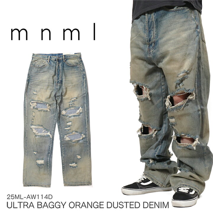 楽天市場】mnml ミニマル ULTRA BAGGY ORANGE DUSTED DENIM BLUE 
