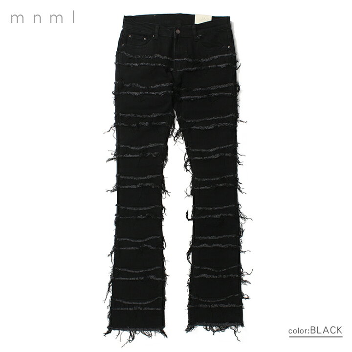 楽天市場】mnml ミニマル X597 PANELED SKINNY STACKED DENIM BLACK 
