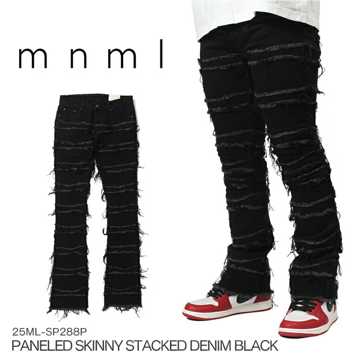 楽天市場】mnml ミニマル X597 PANELED SKINNY STACKED DENIM BLACK 