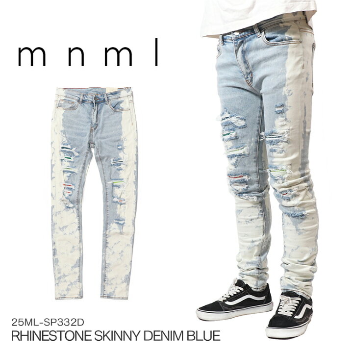 楽天市場】mnml ミニマル X409 RHINESTONE SKINNY DENIM BLUE スキニー 
