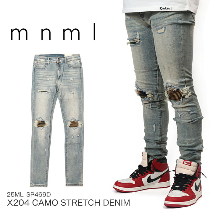 楽天市場】mnml ミニマル X204 CAMO STRETCH DENIM BLUE スキニー 