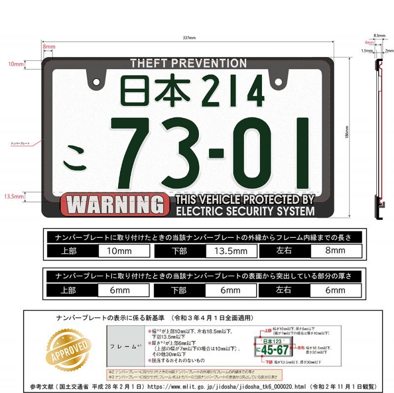 楽天市場】WARNING SECURITY ナンバーフレーム 1枚 新基準車検対応