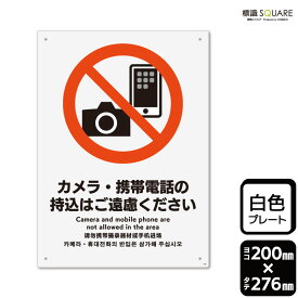 標識SQUARE　「カメラ・携帯電話の持込はご遠慮ください」　CTK1159　【プラスチックプレート】タテ型　横200mm×縦276mm
