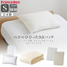 フランスベッド のびのびぴった3点パック のびのびぴった シーツ シングル S マットレスカバー ベッドパッド ボックスシーツ ピローケース 枕カバー 日本製