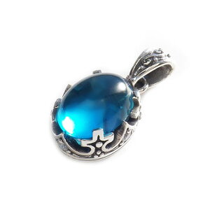 オーバル 王冠 ペンダント ブルー ジルコニア シルバー925 ネックレス ゴシック系 メンズ レディース アクセサリー パワーストーン クラウン sd