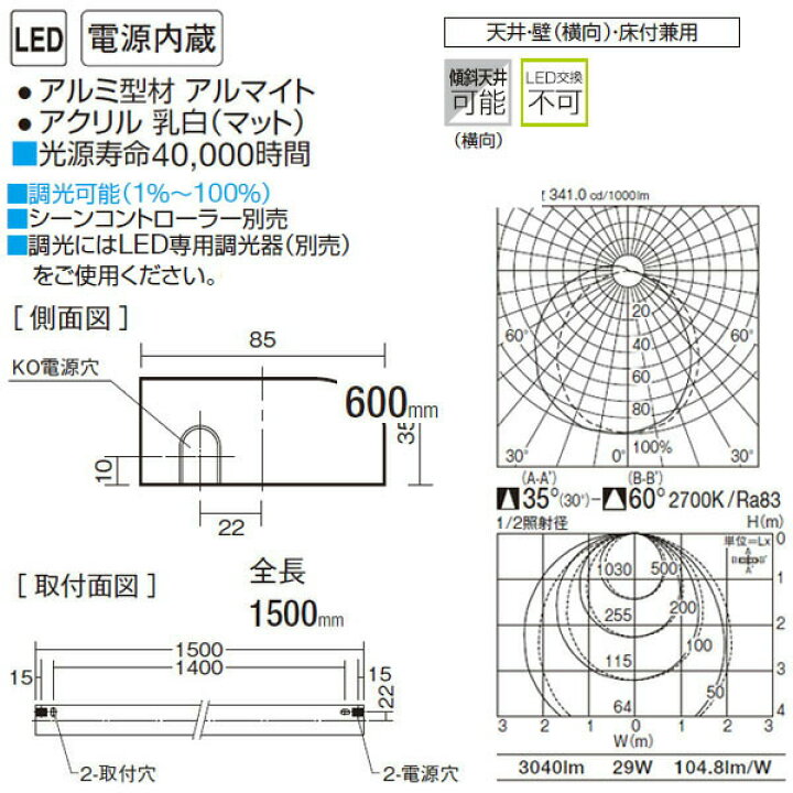 楽天市場】【DSY-4394AWG】 DAIKO 間接照明 まくちゃん調光 全長1500mm 