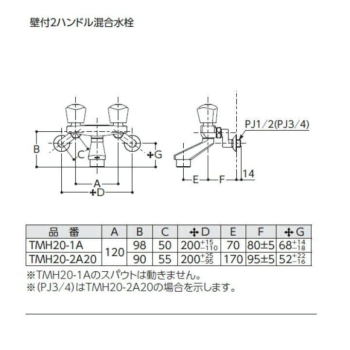 楽天市場】【TMH20-2A20】TOTO 壁付2ハンドル混合水栓 一般地・寒冷地 