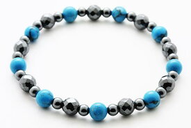 【ブレスレット】磁気ヘマタイト カット ターコイズ(練り) 【パワーストーン 天然石 アクセサリー レディース メンズ】
