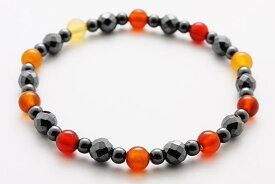 【ブレスレット】磁気ヘマタイト カット カーネリアン 【パワーストーン 天然石 アクセサリー レディース メンズ】