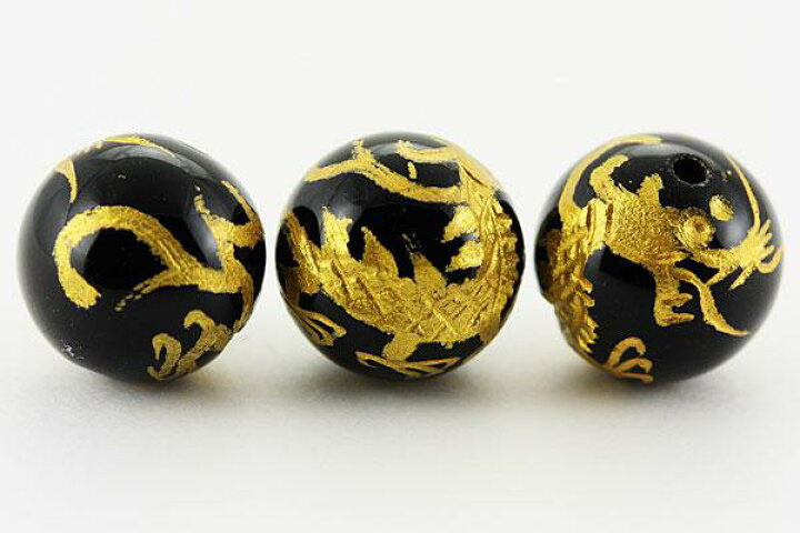 楽天市場】【彫刻ビーズ】オニキス 10mm (金彫り) 青龍 [1粒売り(バラ 