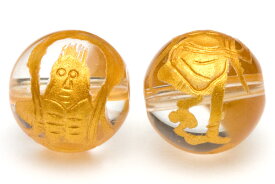 【彫刻ビーズ】水晶 12mm (金彫り) 風神 【パワーストーン 天然石 アクセサリー】