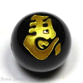 【彫刻ビーズ】オニキス 12mm (金彫り) 左馬 【パワーストーン 天然石 アクセサリー】