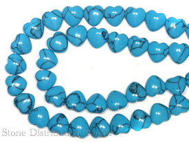 【カットビーズ】ターコイズ(練り) 縞あり ハート型 (横穴タイプ) 8mm 【パワーストーン 天然石 アクセサリー 1連売り】