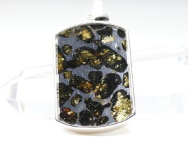 ☆高品質☆【ペンダント】ロシア産 パラサイト セイムチャン隕石 スクエア型 約37x24x4mm 【パワーストーン 天然石 アクセサリー レディース メンズ】