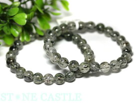 ☆高品質☆【ブレスレット】ヒマラヤ産グリーンルチルインクォーツ (アンフィボール/パイロクシン) (約8.5～9mm) (鑑別済) 【パワーストーン 天然石 アクセサリー レディース メンズ】