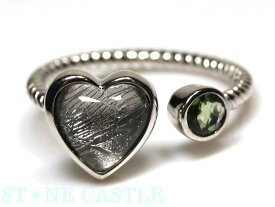 ☆高品質☆【リング】ギベオン隕石 ハート型 (モルダバイト付) 【パワーストーン 天然石 アクセサリー レディース】