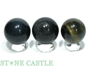 ☆一点物☆【置き石】丸玉 約30mm ブルータイガーアイ (3個セット) No.04 ★特価★【パワーストーン 天然石 アクセサリー】