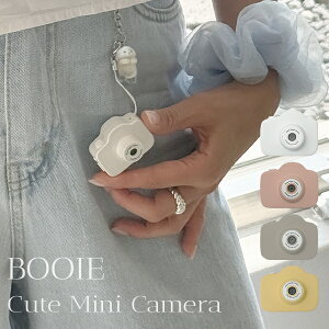 【BOOIE公式代理店】キューティーミニキーリングカメラ 小型カメラ SDカード付き レトロ 韓国 エモイ カラー 白黒 自撮りモード USB充電 ホワイト グレー ピンク イエロー かわいい キッズカメ