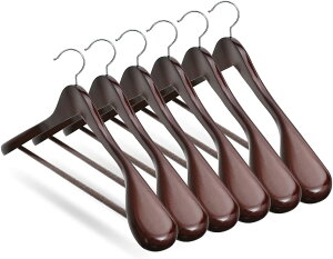 クーポン+P2倍!レビュー特典中★ 木製ハンガー 6本セットオシャレ カワイイ すべらない スリム 省スペース収納 コンパクト ズボン パンツ スカート コート ジャンパー 冬物 無垢材 天然木製