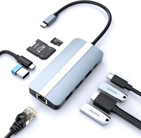 USB C ハブ 9-in-1 USB Type C ドッキングステーション「4K HDMI ポート＋イーサネット LAN ポート＋USB C データ転送 ポート＋PD 100W 急速充電 ポート＋USB 3.0 ポート＋SD&TFカードリーダー」USB C 変換アダプタ