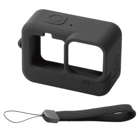 エレコム GoPro HERO9 Black用 シリコンケース ハンドストラップ付き アクションカメラ ゴープロ9 ブラック(AC-GP9BSSCBK) メーカー在庫品