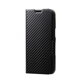 【P5E】エレコム iPhone 14 ソフトレザーケース 薄型 磁石付 カーボン調ブラック(PM-A22APLFUCB) メーカー在庫品