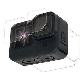 【P5E】エレコム GoPro HERO9 Black用 ガラスフィルム 親水性 耐衝撃 指紋防止 光沢 ゴープロ9 前面、背面、レンズ用各1枚(AC-GP9BFLPAFFG) メーカー在庫品