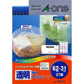 エーワン a-one a1 インクジェットプリンタラベル透明光沢フィルムタイプ27面　28972 取り寄せ商品